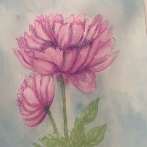 Original Pink Peony Watercolor Painting